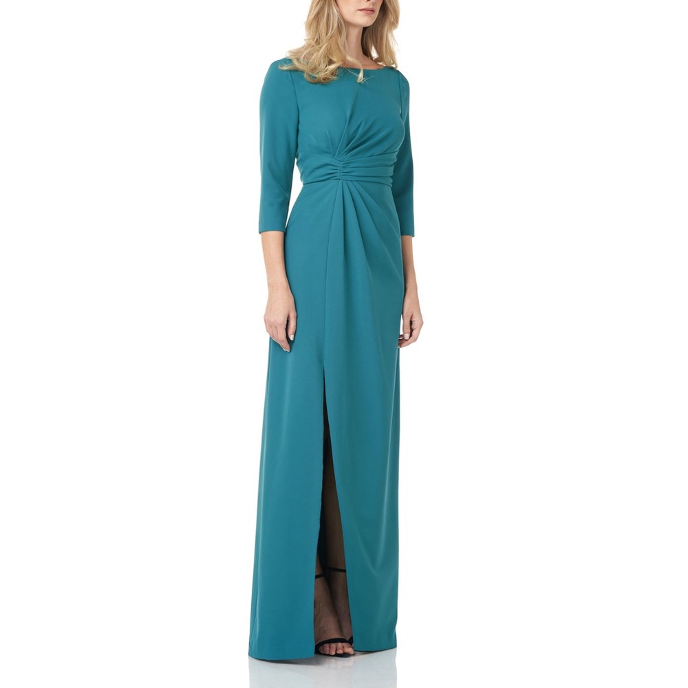 KAY UNGER Dark Aqua Side Slit Gown - Picture 3 of 10